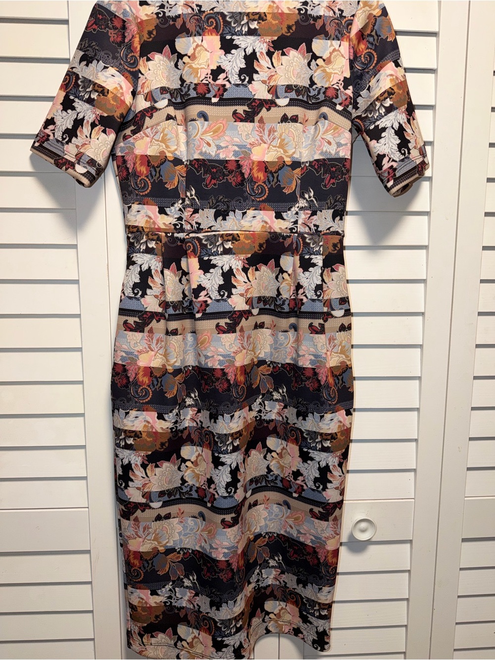 ASOS Women’s Black Multi Floral Stripe Midi Dress Sz US 8 Smart Work Casual